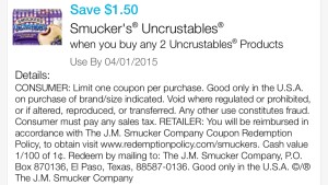 Smucker's Uncrustables cupon 011215