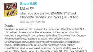 M & M's chocolate cupon 05/18/16