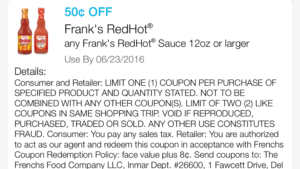 Frank's Redhot Sauce 05/23/16
